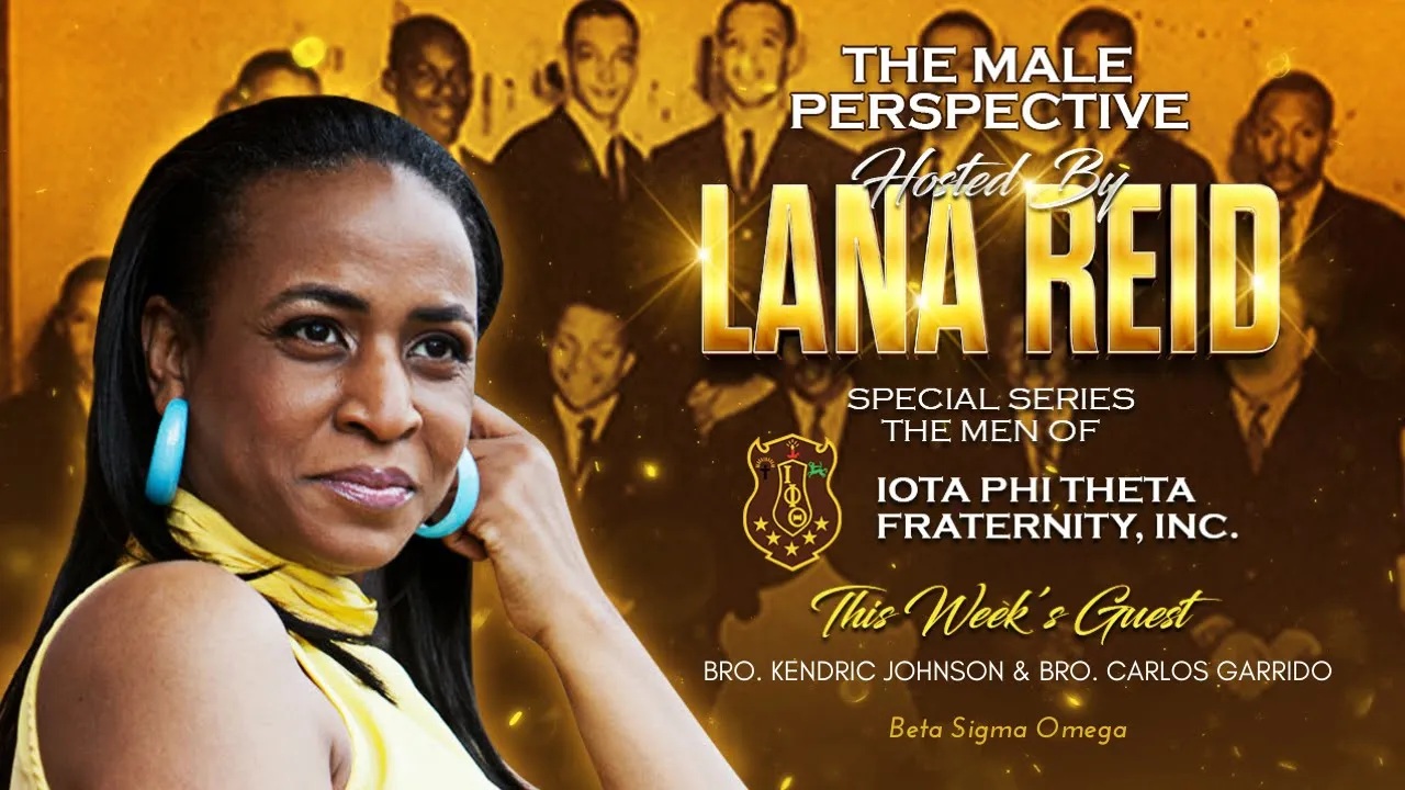 Lana Reid interviewing Bro. Kendric Johnson—current Polaris—and Bro. Carlos Garrido—charter member—of the Beta Sigma Omega Alumni Chapter of Iota Phi Theta Fraternity, Inc. in Evanston, Illinois, on The Male Perspective podcast. The discussion highlights the chapter’s community service initiatives, recent membership growth, and contributions to local and national programs that embody the fraternity’s mission of brotherhood and service.