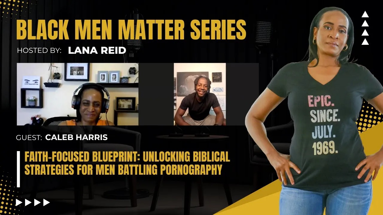 Lana Reid interviewing Caleb Harris—author, life and recovery coach, and founder of Choosing Your Freedom LLC—on The Male Perspective podcast. Caleb discusses his faith-based approach to personal restoration and emotional healing for men, sharing strategies for breaking unhealthy behavioral patterns, addressing past trauma, and embracing spiritual growth through his book Escaping Porn: A Biblical Guide to Help Men Find Freedom and Renewal.