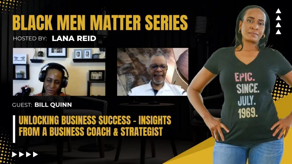 Lana Reid interviewing business coach and author Bill Quinn on The Male Perspective, discussing family businesses, scaling strategies, partnerships, and small business consulting.