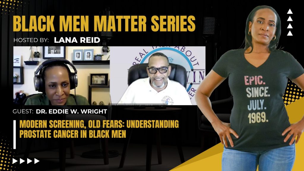 Lana Reid interviewing Dr. Eddie W. Wright on The Male Perspective about prostate cancer in Black men, early screening options, and his work with The We Can Win Foundation.