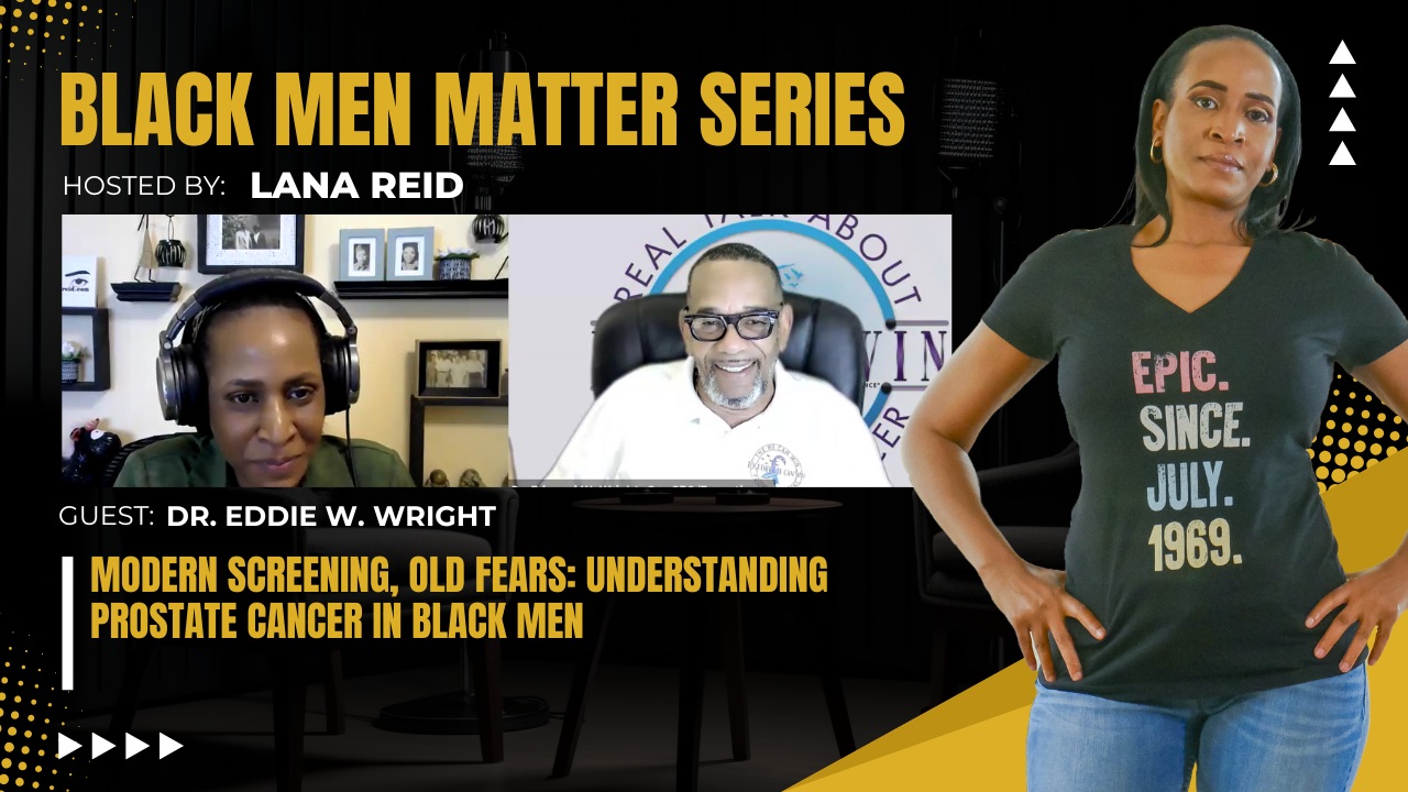 Lana Reid interviewing Dr. Eddie W. Wright on The Male Perspective about prostate cancer in Black men, early screening options, and his work with The We Can Win Foundation.