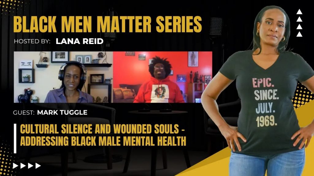 Lana Reid interviewing Mark Tuggle on The Male Perspective, discussing Black men’s mental health, barriers to seeking support, systemic racism, community stigma, and healing tools highlighted in his book Cultural Silence and Wounded Souls.
