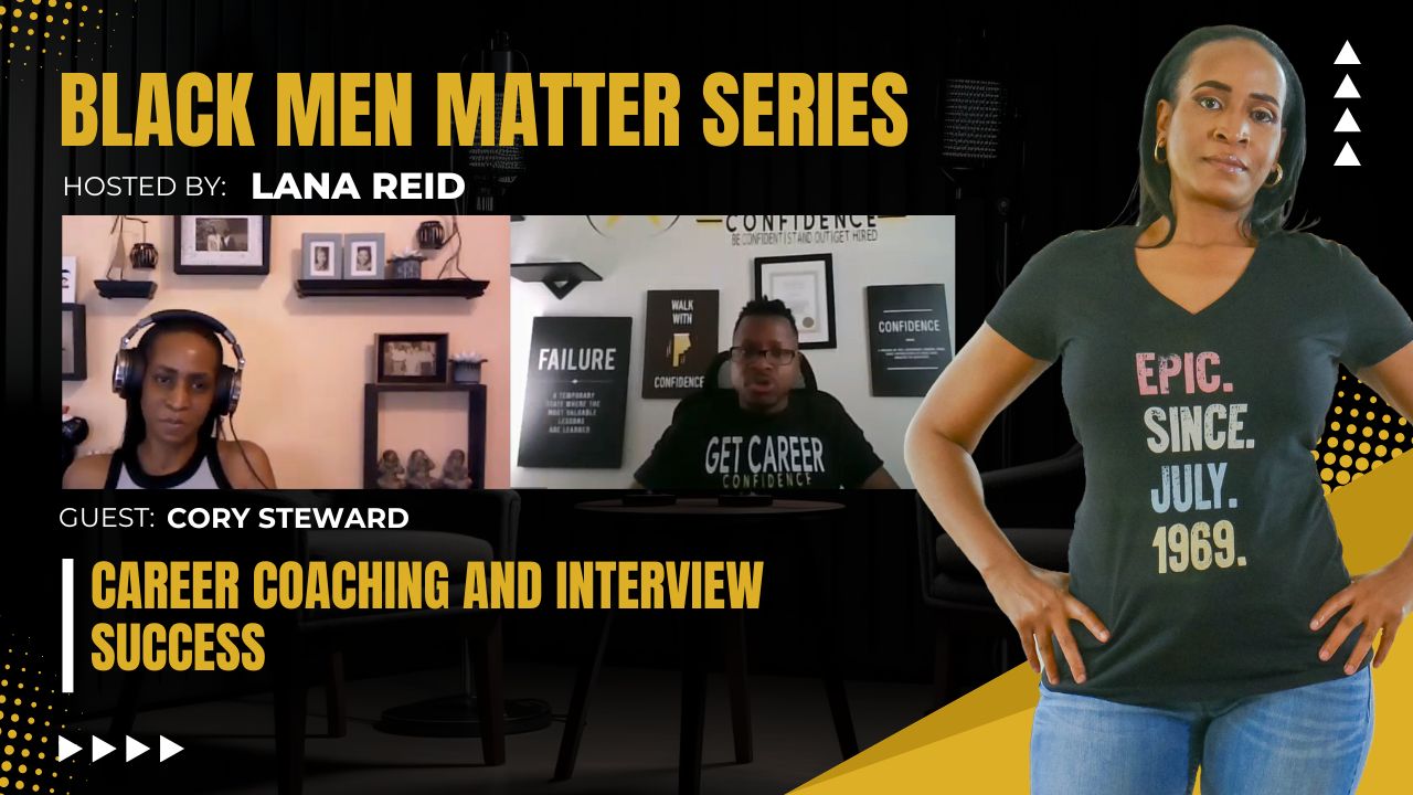 Lana Reid interviewing career coach Cory Steward on The Male Perspective, discussing effective interview techniques, job offer negotiation, and strategies for positioning yourself as a strong candidate for career advancement.