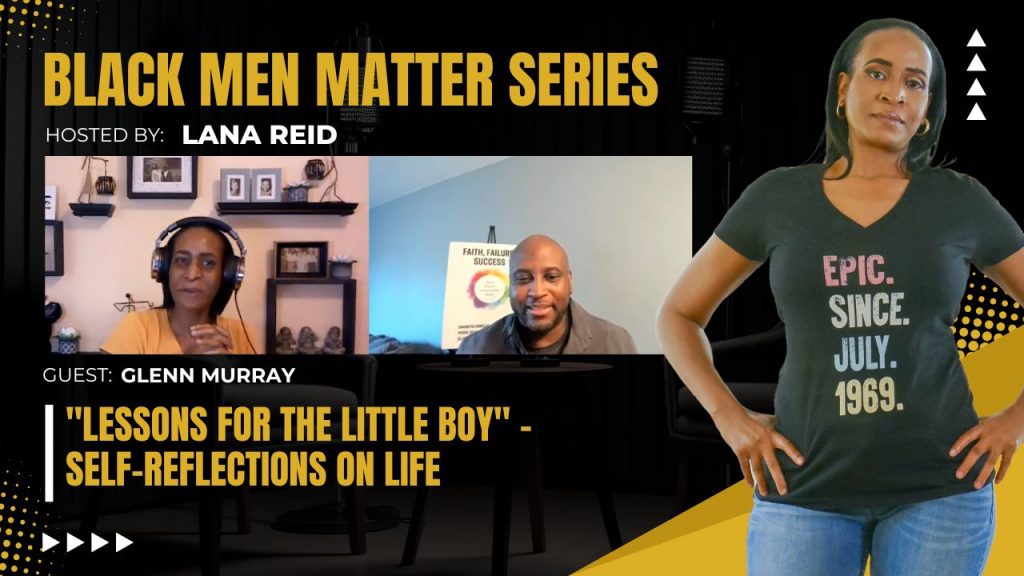 Lana Reid interviewing Glenn Murray on The Male Perspective, discussing his lessons in business, relationships, and manhood, and his mission to build uplifting, purpose-driven products and services.