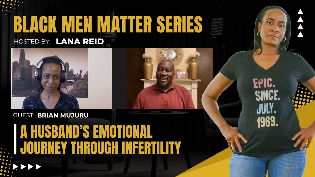 Lana Reid interviewing Brian Mujuru on The Male Perspective, discussing a husband’s emotional journey through infertility, marriage, faith, vulnerability, and men’s emotional expression.