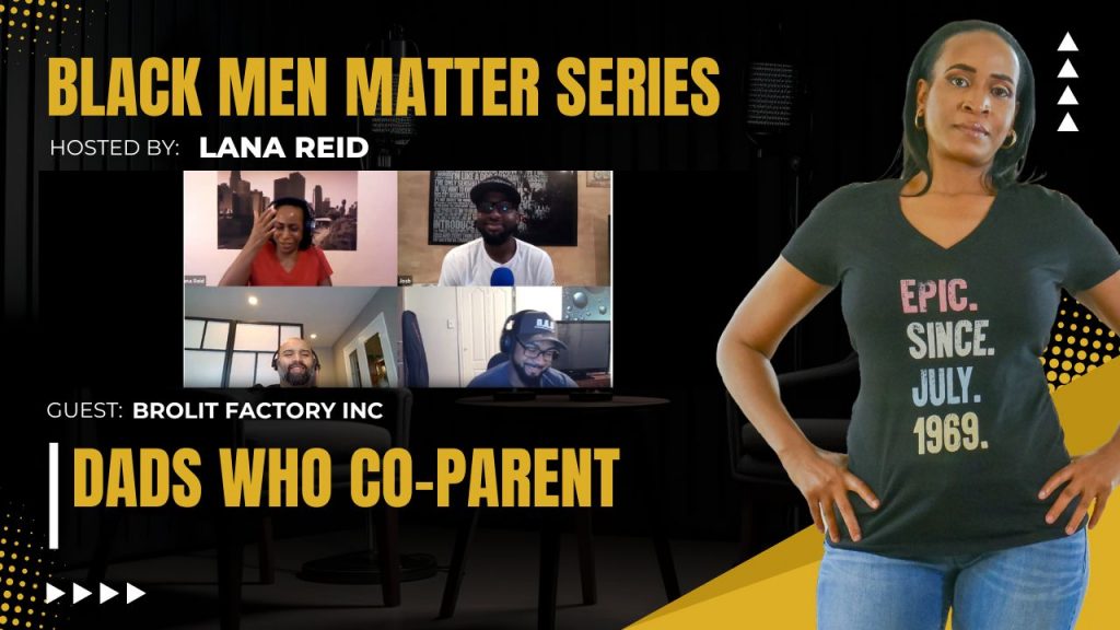 Lana Reid interviewing Josh, Nadir, and Quincy of BroLit Factory Inc on The Male Perspective, discussing co-parenting, dating as single fathers, blended families, and accountability in modern fatherhood.