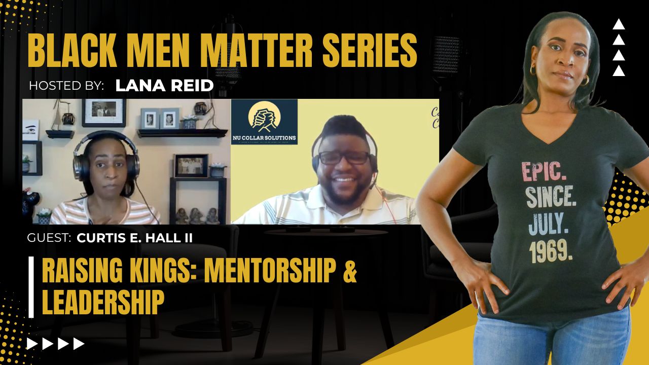Alt Text: Lana Reid interviewing Curtis E. Hall on The Male Perspective, discussing mentorship, leadership development, accountability, and community-based programs that support young men of color.