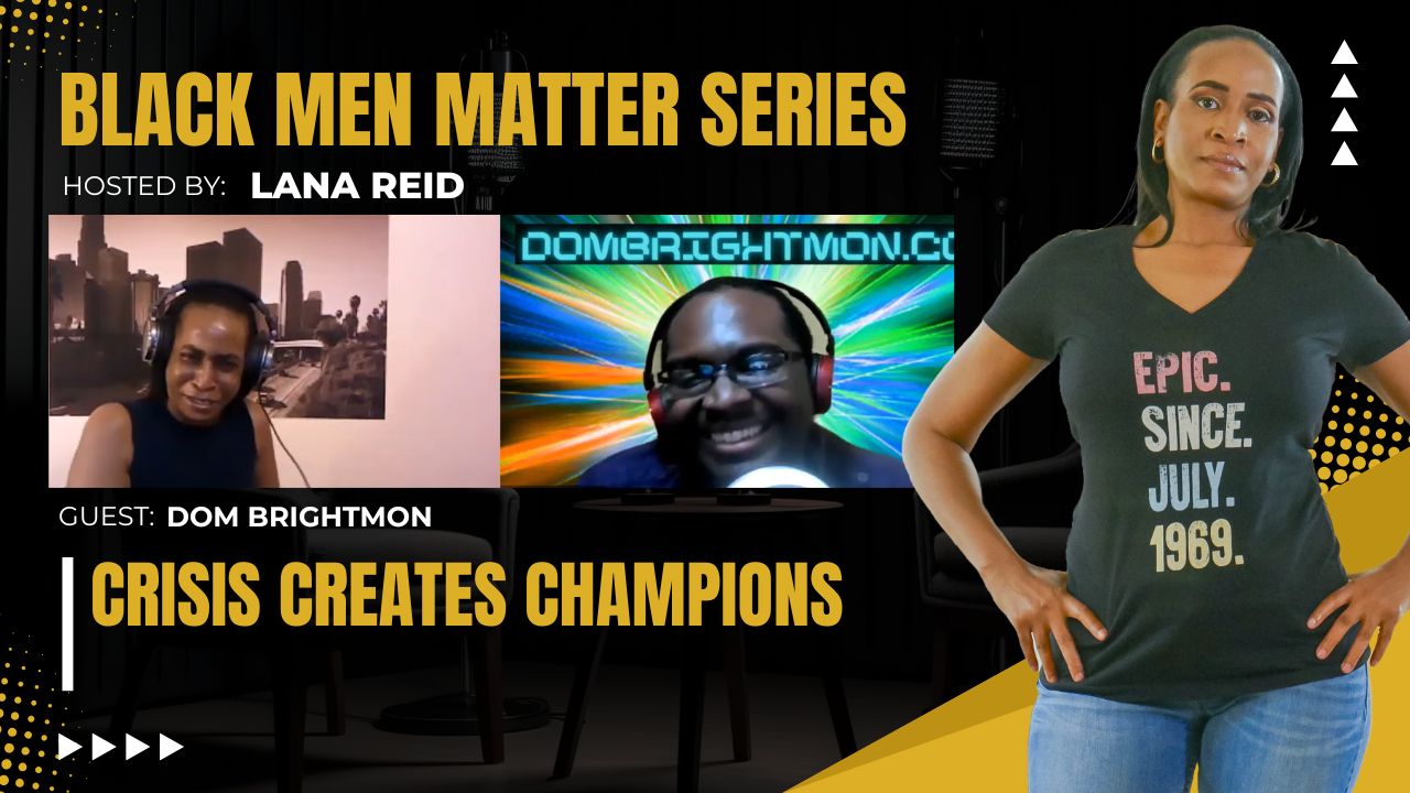 Lana Reid interviewing Dom Brightmon on The Male Perspective, discussing self-leadership, resilience, elite performance habits, and growth through adversity.