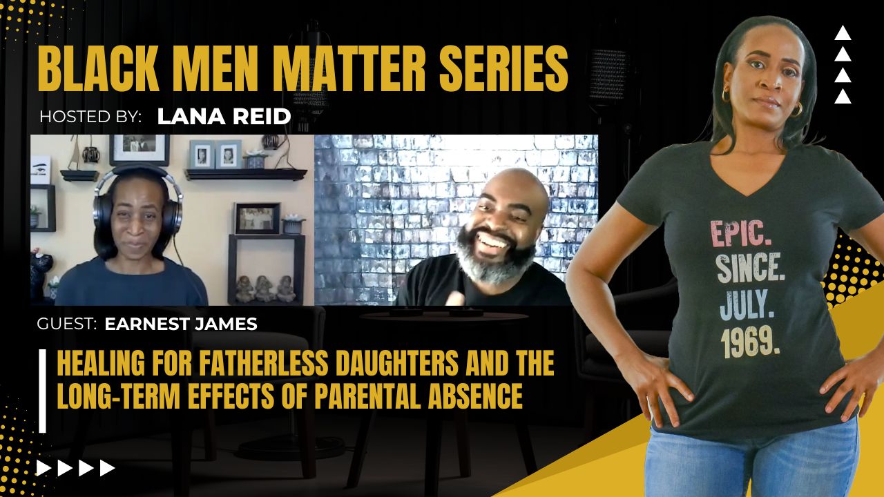 Lana Reid interviewing Earnest James on The Male Perspective, discussing the impact of father absence on women’s identity and emotional development, and the importance of healing, self-awareness, and breaking cycles of trauma.