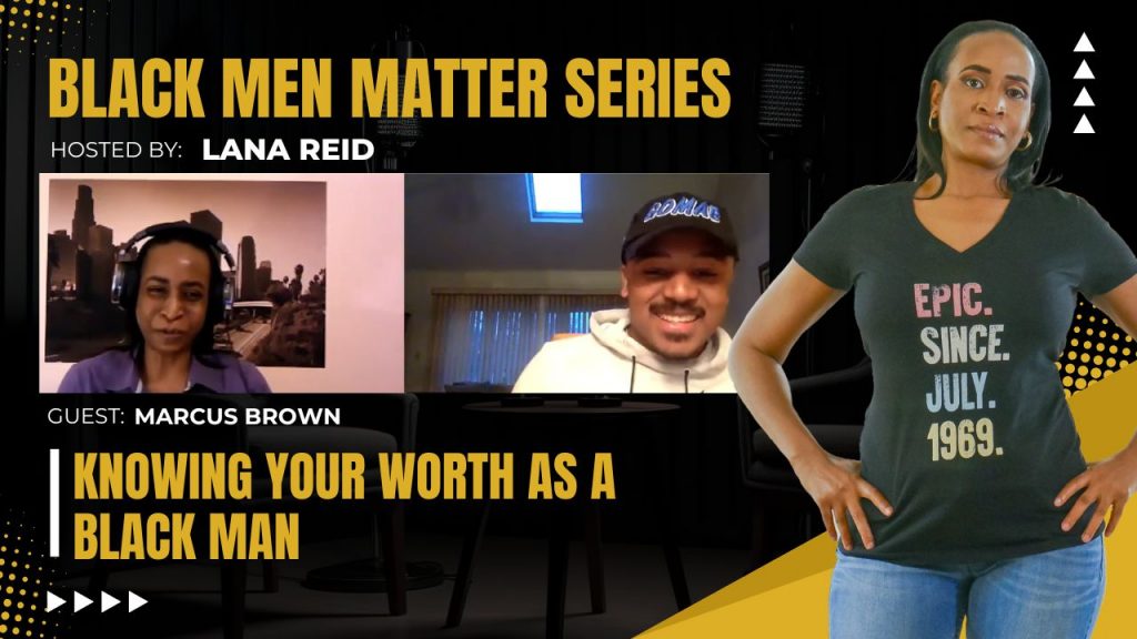 Lana Reid interviewing Marcus Brown on The Male Perspective, discussing the Know Your Worth King movement, identity, mindset, and personal growth for Black men.