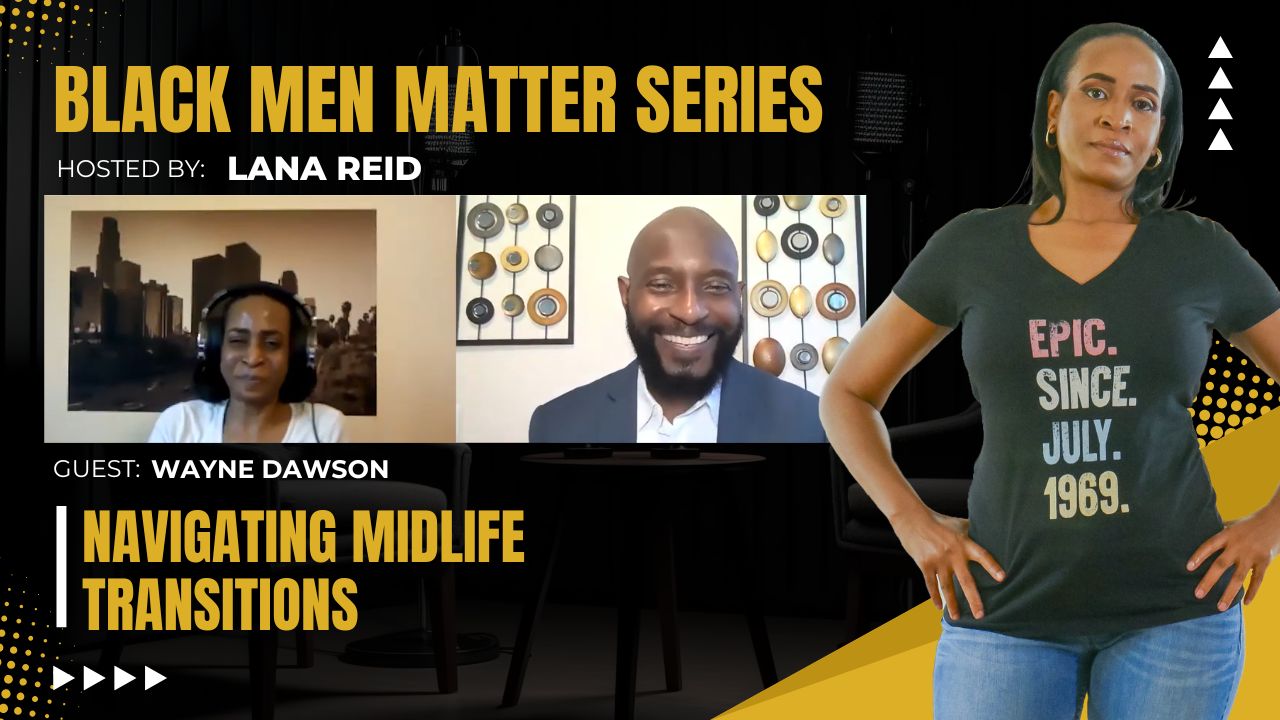 Lana Reid interviewing Wayne Dawson on The Male Perspective, discussing midlife transitions, mindset shifts, purpose, and personal growth for men of color.