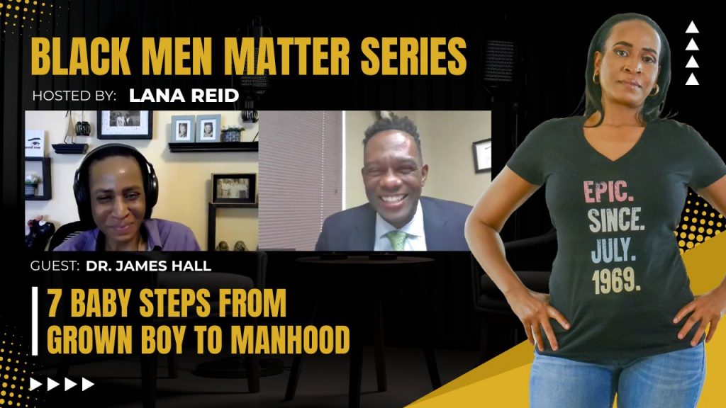 Lana Reid interviewing Dr. James Hall on The Male Perspective, discussing fatherlessness, manhood development, mentorship, and the transition from โgrown boyโ to responsible man.