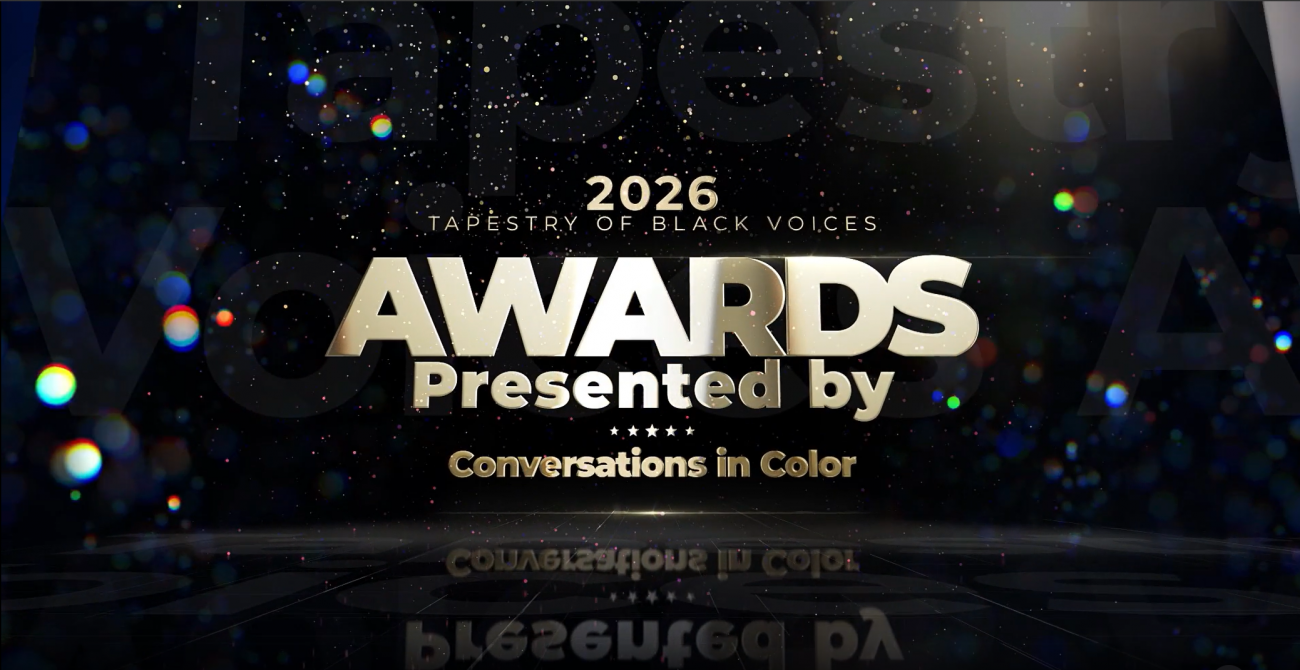 Opening title screen for the 2026 Tapestry of Black Voices Awards presented by Conversations in Color during the Juneteenth celebration event.