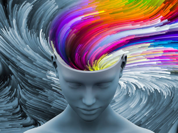 Illustration of a person's mind filled with colorful swirling thoughts, representing critical thinking, information processing, and navigating ideas in the age of social media.